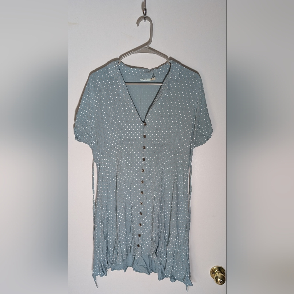 Kimchi Blue Blue Polkadot Collared Button Down Mini Dress